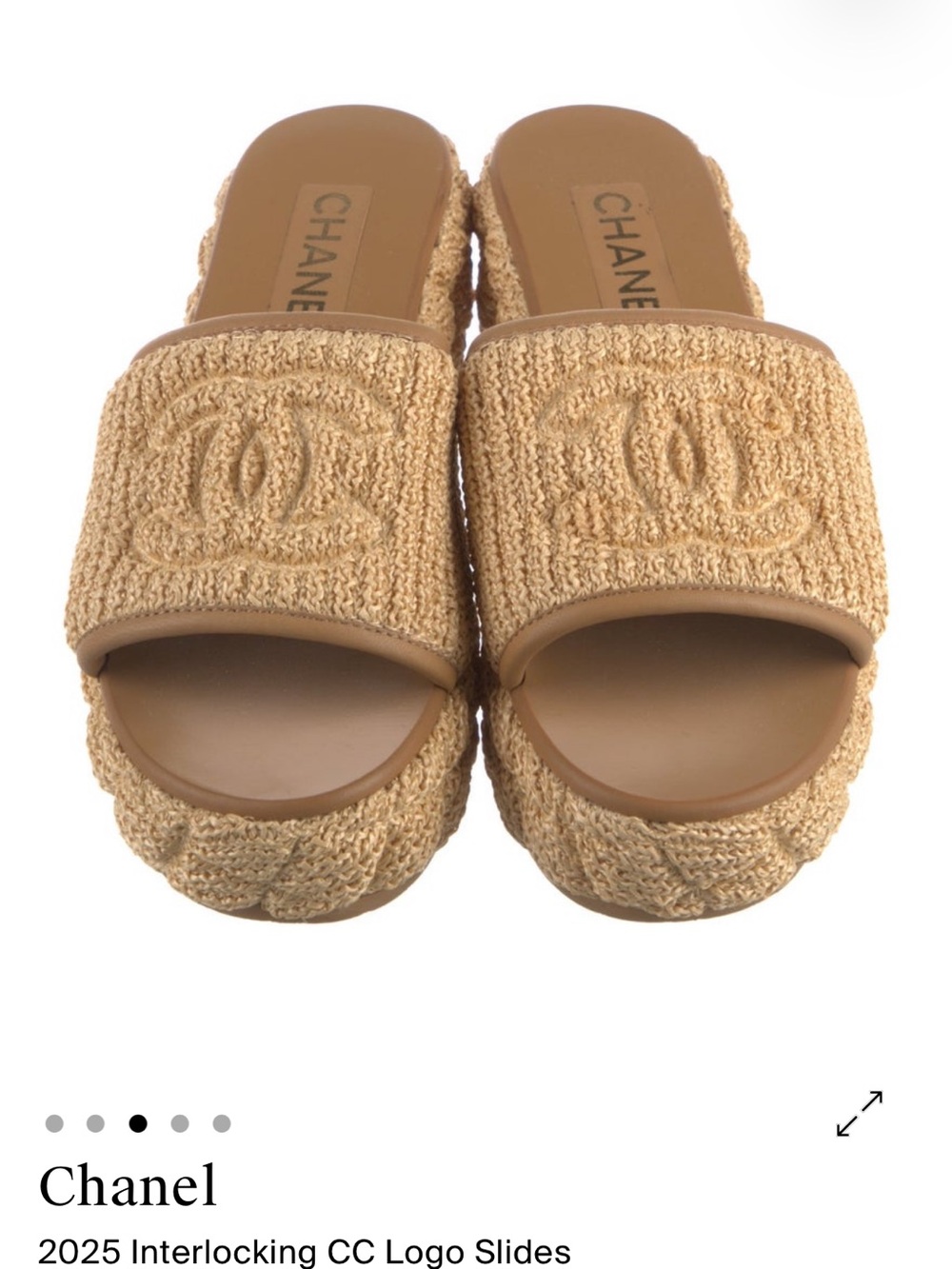 chanel raffia platform sandal 37 worn once with box